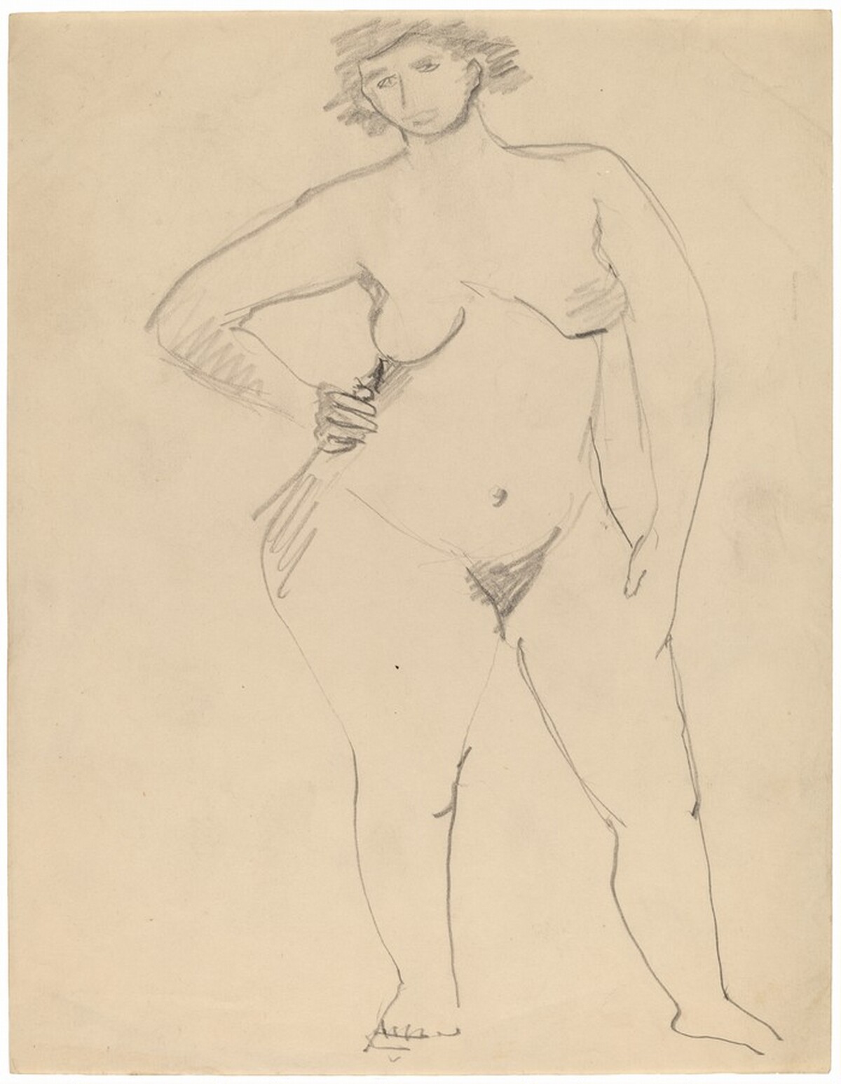 Large Standing Female Nude Facing Front, Hand on Hip by Mark Rothko