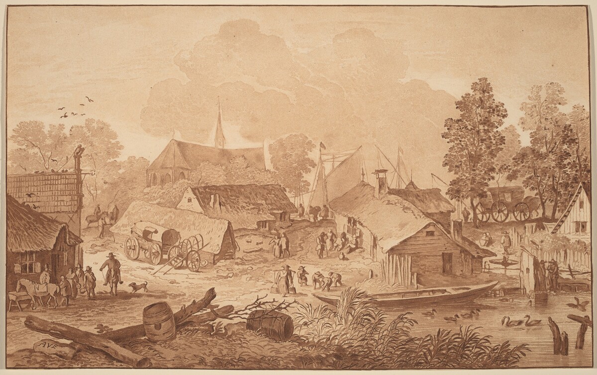 Village with Pond by Cornelis Ploos van Amstel (editor) and Cornelis Brouwer (printmaker), after Allart van Everdingen