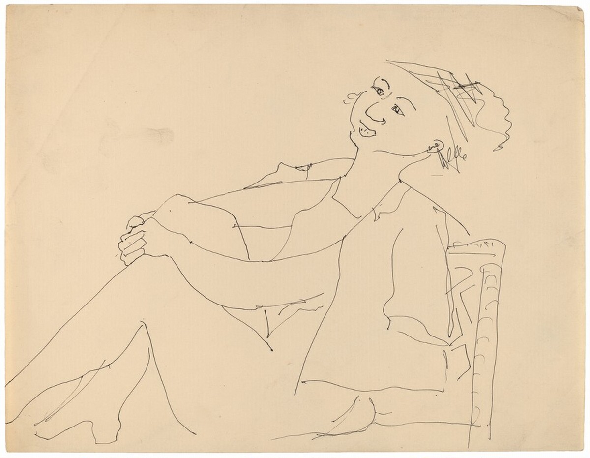 Seated Female with Hat, Shirt Draped on Shoulders, Hugging Right Knee by Mark Rothko