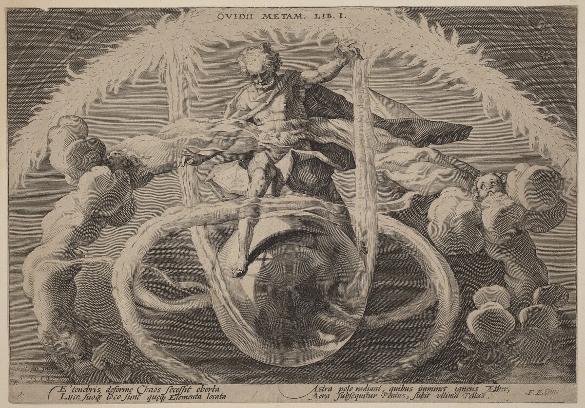 Chaos: The Untangling of Chaos, or the Creation of the Elements by Workshop of Hendrick Goltzius, after Hendrick Goltzius