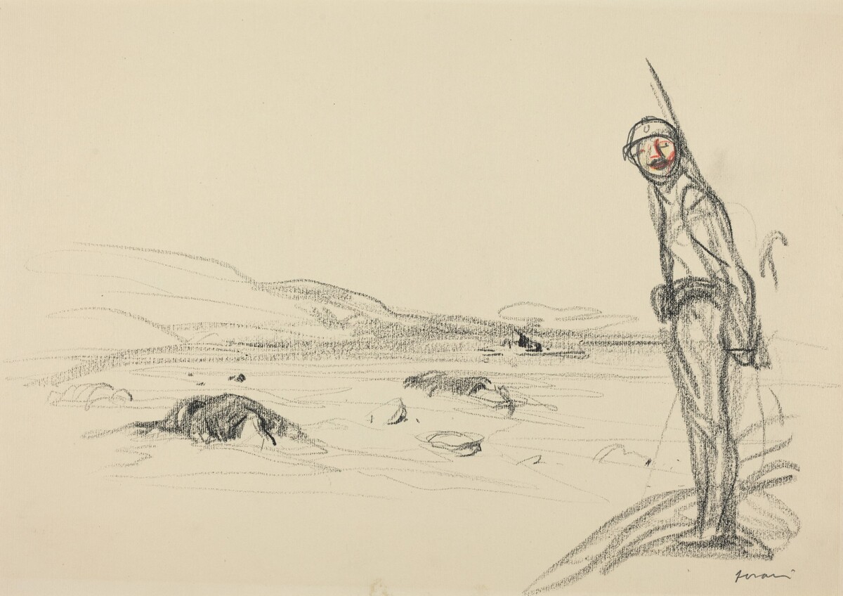 a) Along the Marne (recto); b) Study for Along the Marne (verso) by Jean-Louis Forain