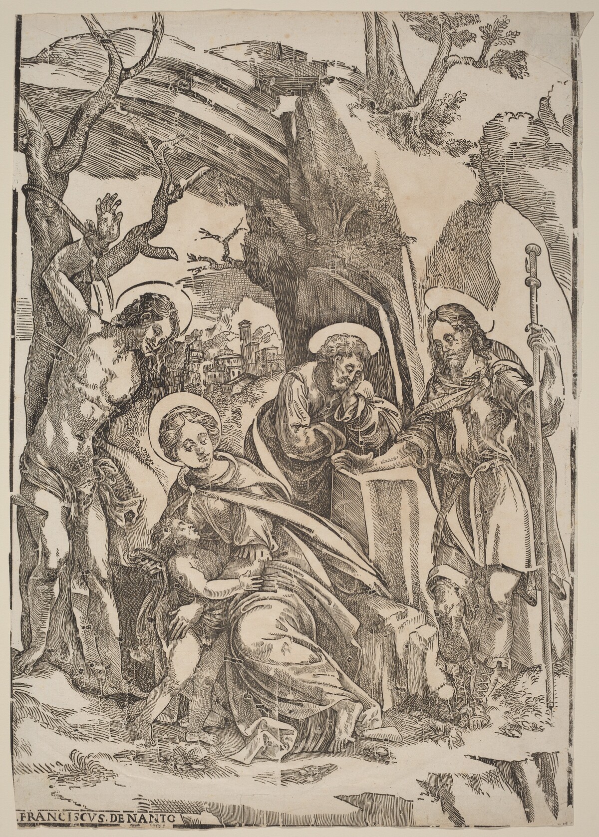 The Holy Family with Saint Sebastian and Saint Roch by Francesco Denanto