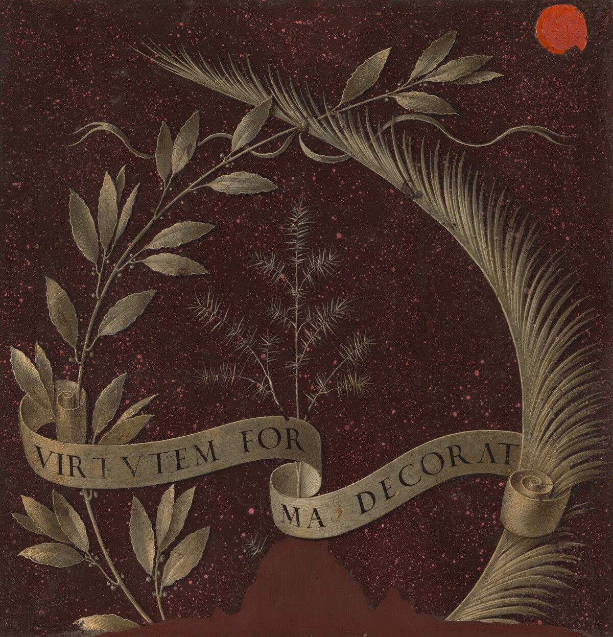Wreath of Laurel, Palm, and Juniper with a Scroll inscribed Virtutem Forma Decorat [reverse] by Leonardo da Vinci