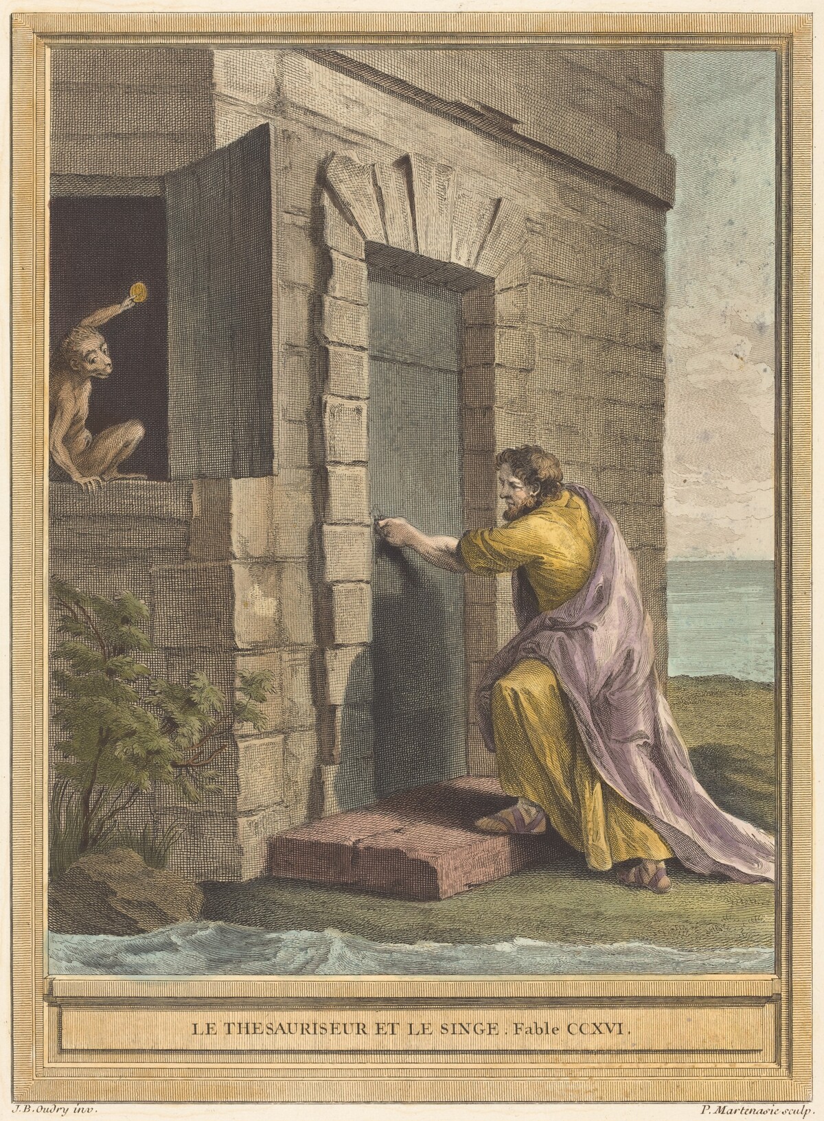 Le thesauriseur et la singe (The Miser and the Monkey) by Pierre Francois Martenasie after Jean-Baptiste Oudry