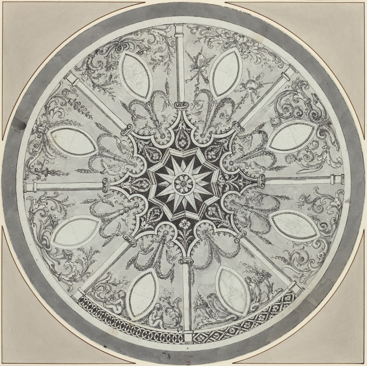 Design for an Inlaid Circular Table Top, with Alternatives by French or Italian 18th Century