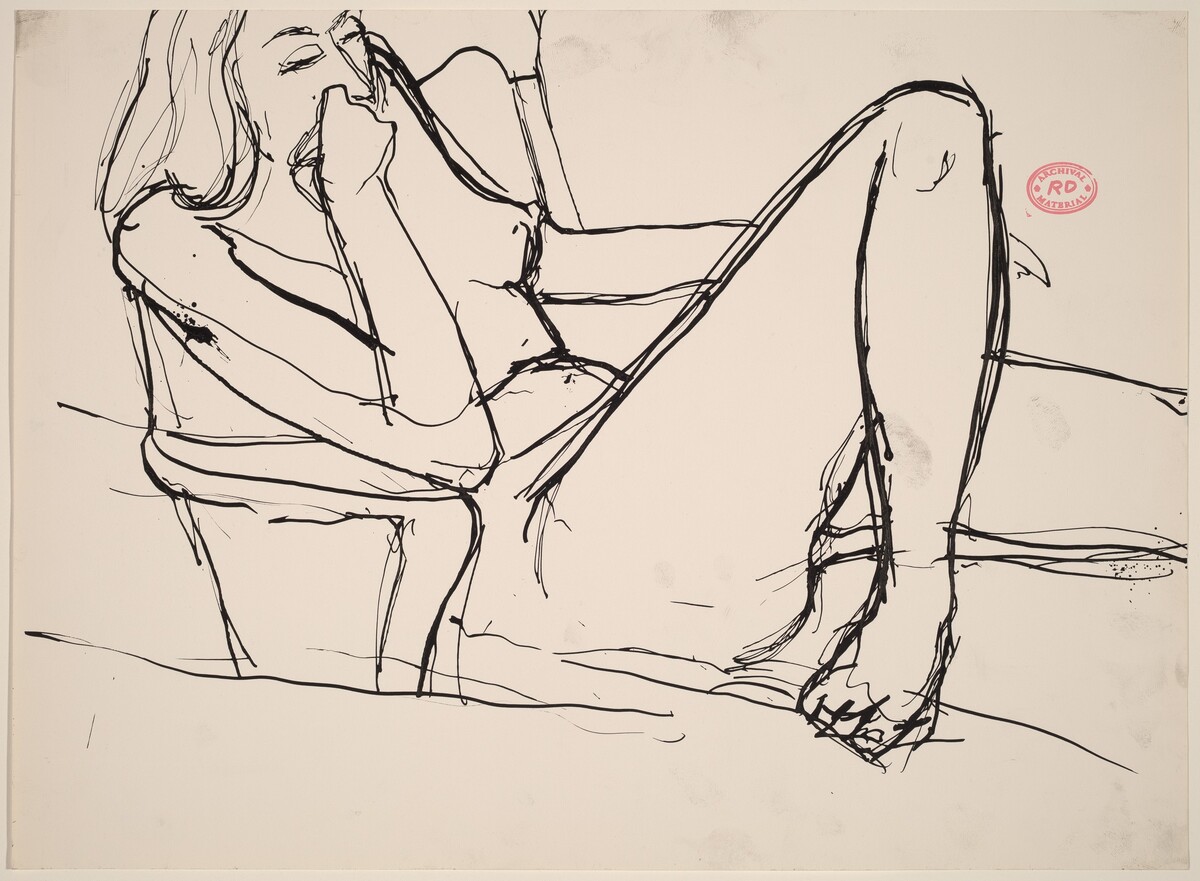 Untitled [seated nude with her leg bent and hand to mouth] by Richard Diebenkorn
