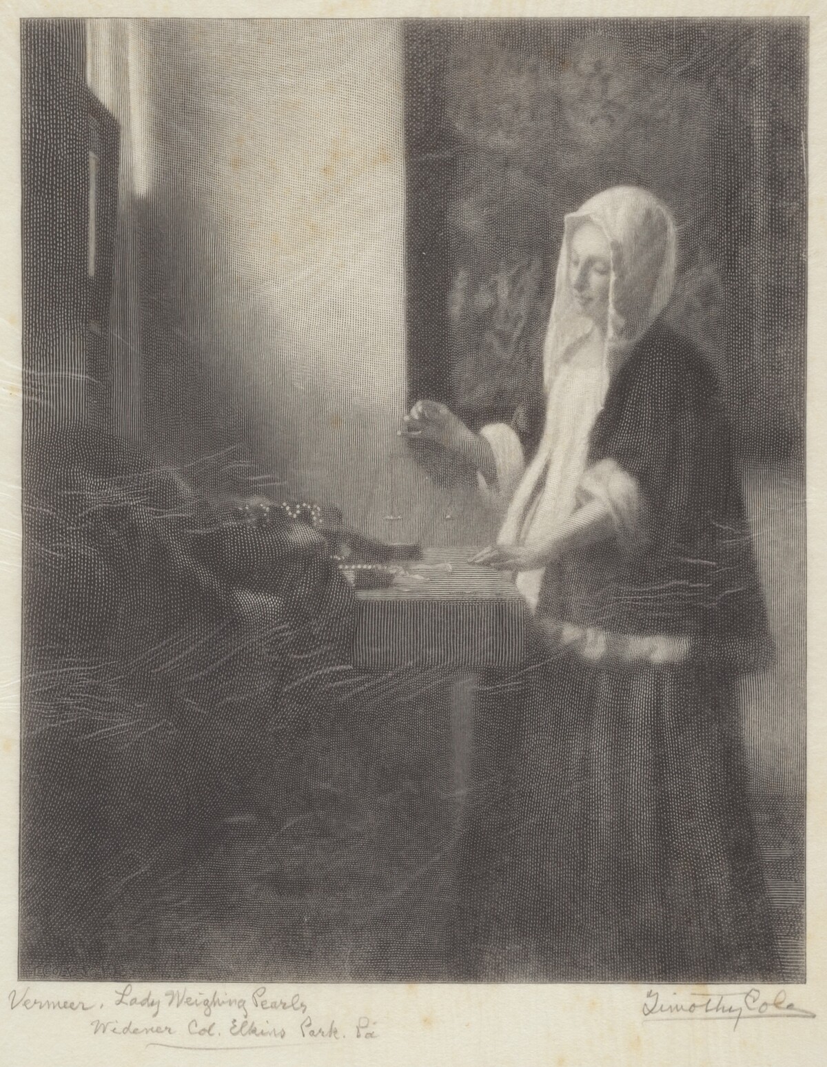Woman Weighing Pearls by Timothy Cole after Johannes Vermeer
