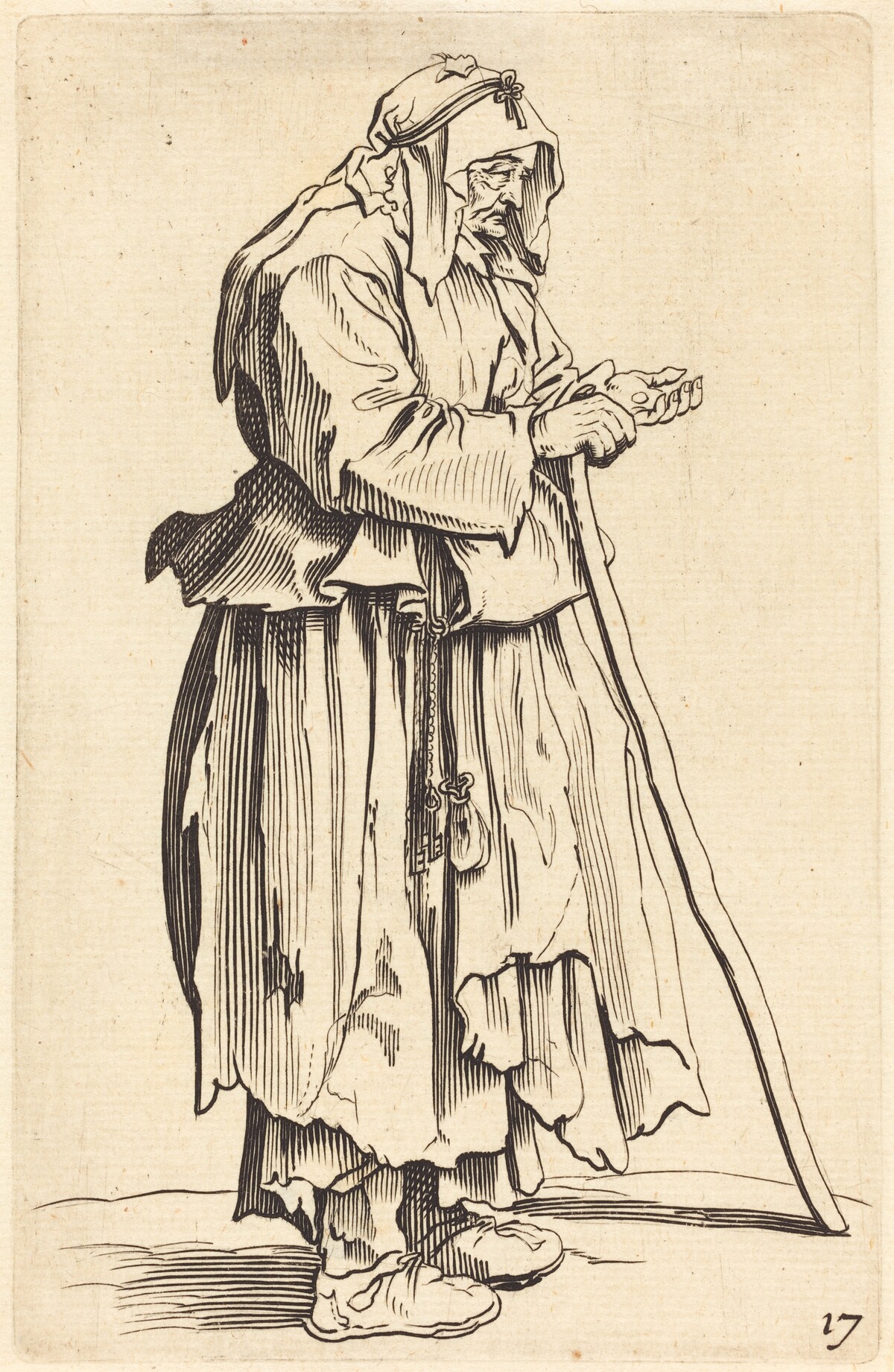 Beggar Woman Receiving Charity by after Jacques Callot