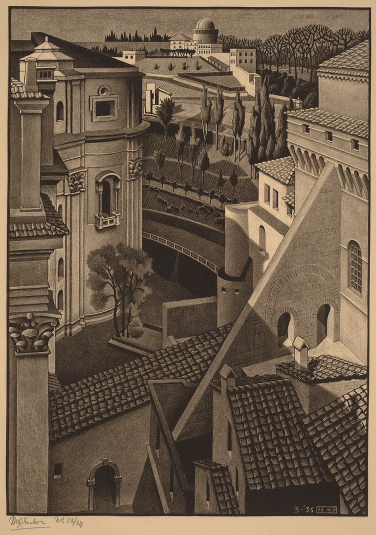 Between St. Peter's and the Sistine Chapel by M.C. Escher
