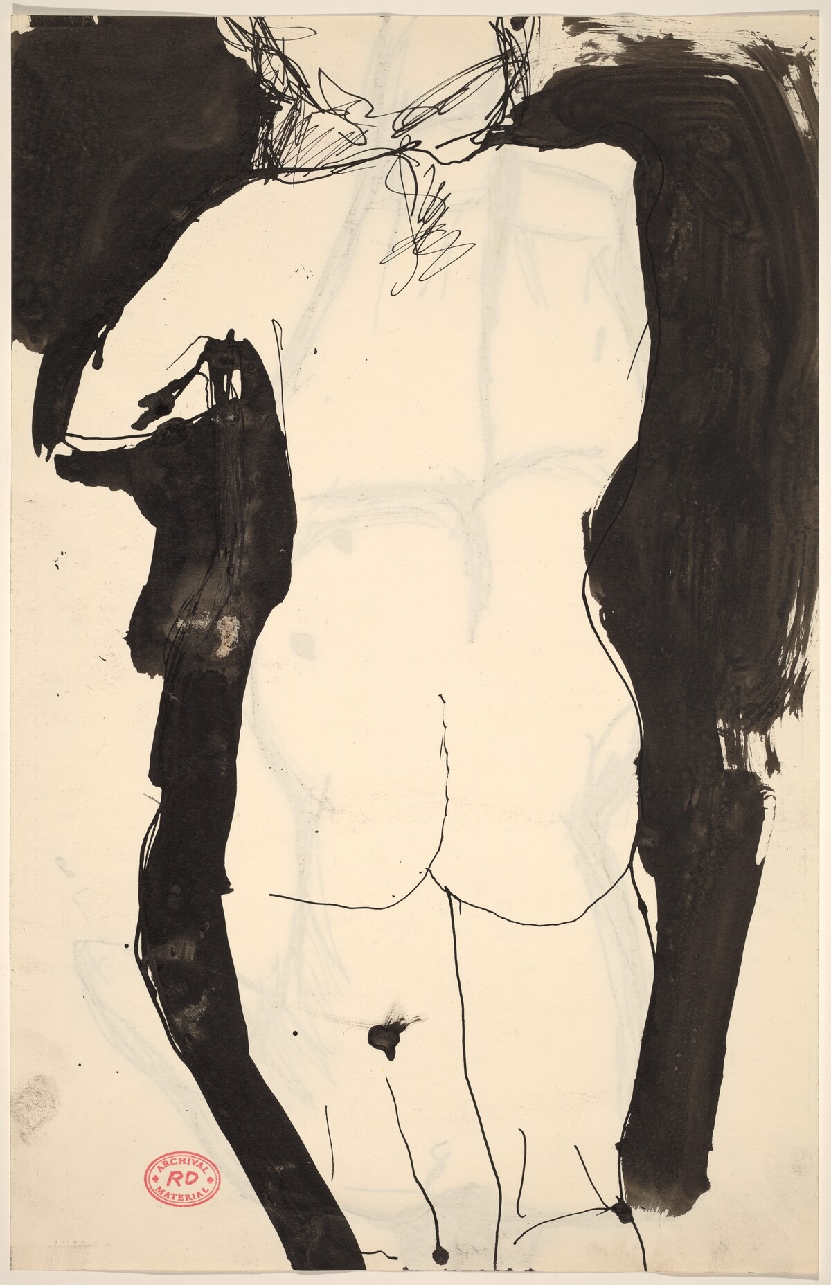Untitled [back view of standing nude with her left arm raised] [recto] by Richard Diebenkorn
