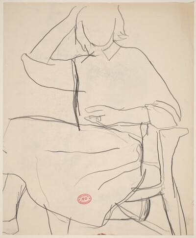 Untitled [seated woman with her right hand on her head]